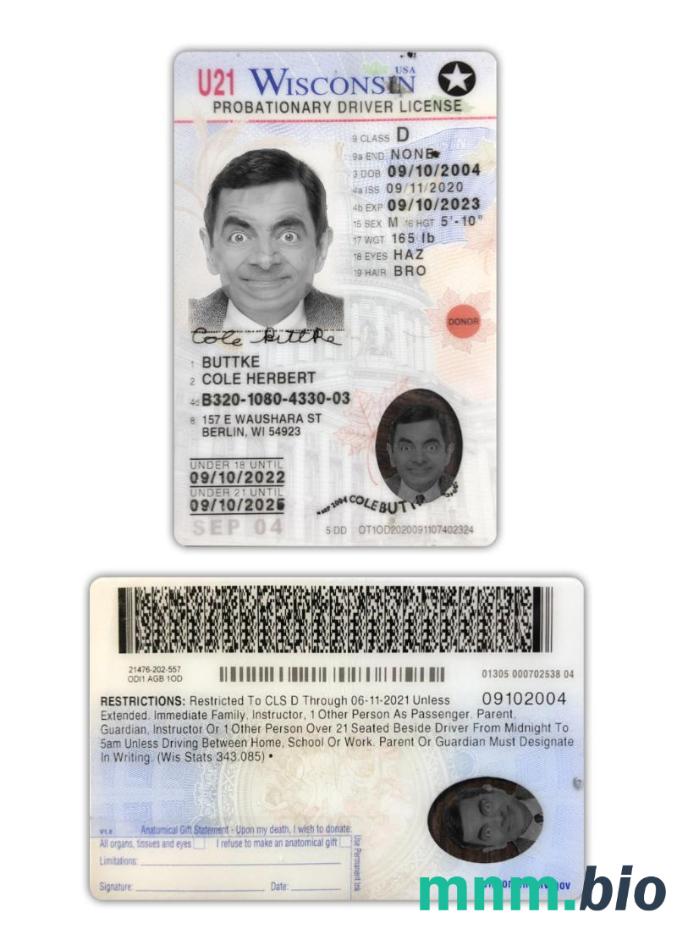 Prawo jazdy USA Wisconsin 2020-obecnie ze wszystkimi czcionkami